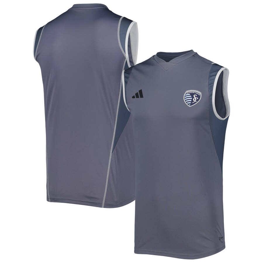 Men's Sporting Kansas City adidas Gray 2023 On-Field Sleeveless Training Jersey - U-jersey