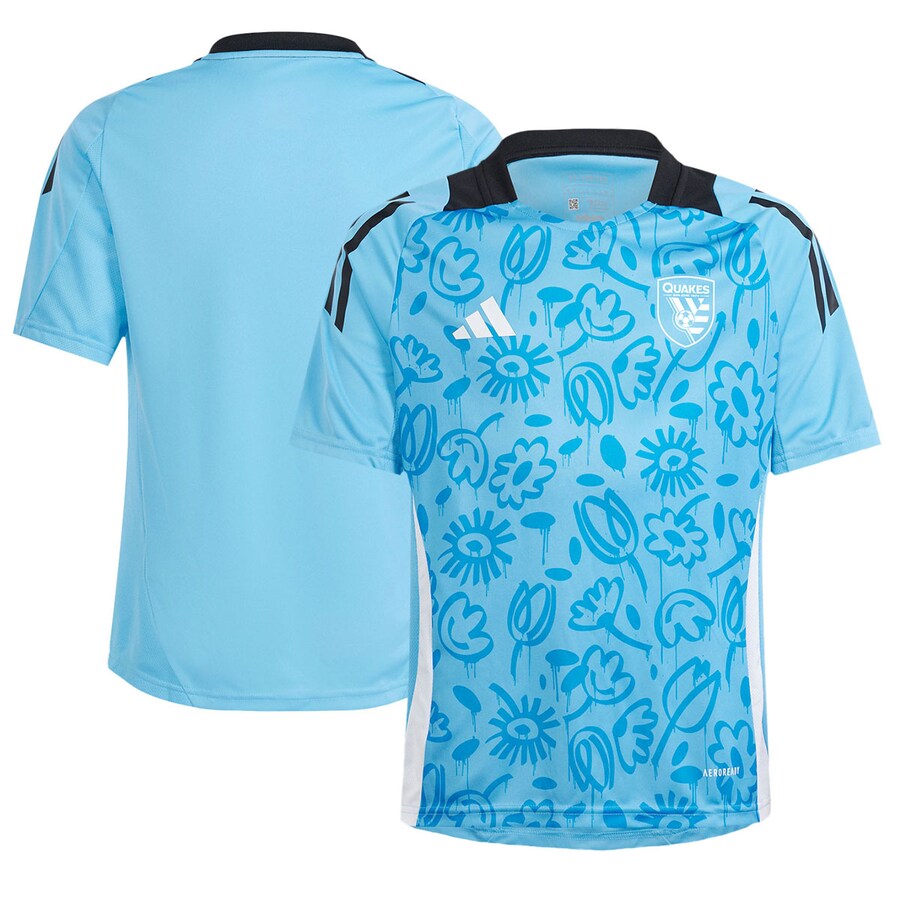 Youth San Jose Earthquakes adidas Blue 2024 One Planet Pre-Match Top - U-jersey