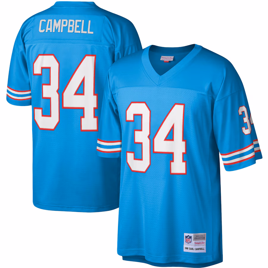 Men's Houston Oilers Earl Campbell Mitchell & Ness Light Blue Legacy Replica Jersey - U-jersey
