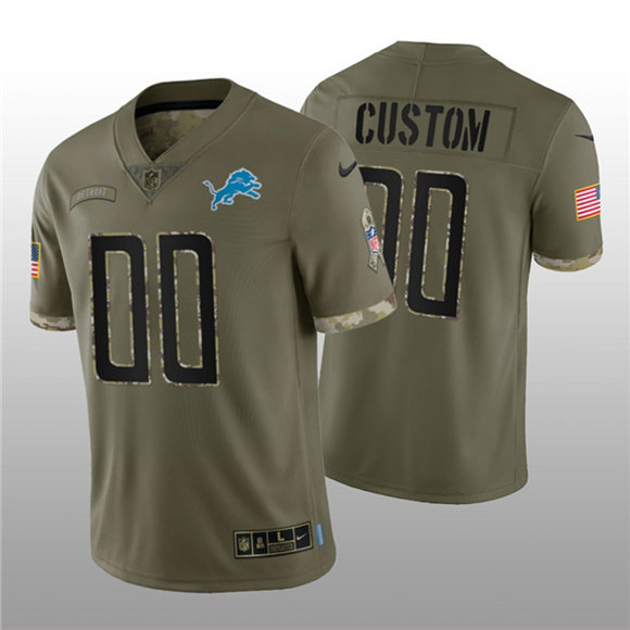 Men's Detroit Lions ACTIVE PLAYER Custom 2022 Olive Salute To Service Limited Stitched Jersey - U-jersey