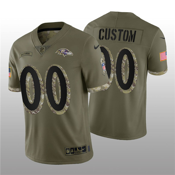 Men's Baltimore Ravens ACTIVE PLAYER Custom 2022 Olive Salute To Service Limited Stitched Jersey - U-jersey