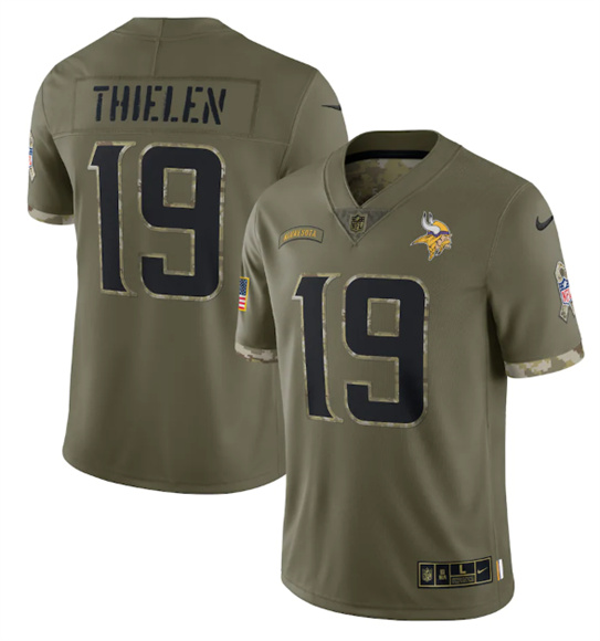 Men's Minnesota Vikings #19 Adam Thielen 2022 Olive Salute To Service Limited Stitched Jersey - U-jersey