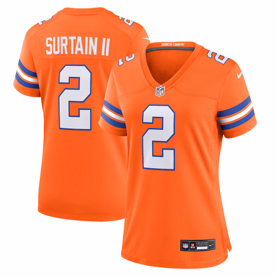 Women's Denver Broncos Patrick Surtain II Nike Orange Mile High Collection 1977 Throwback Player Game Jersey - U-jersey