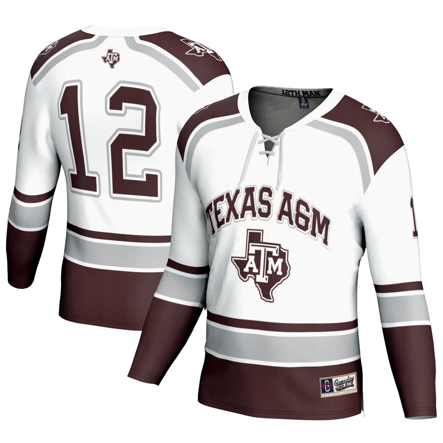 #12 Texas A&M Aggies GameDay Greats Youth Hockey Fashion Jersey - White - U-jersey
