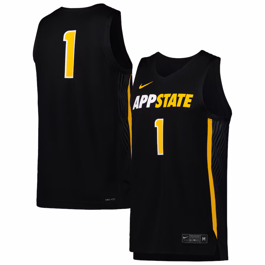 #1 Appalachian State Mountaineers Nike Replica Basketball Jersey - Black - U-jersey