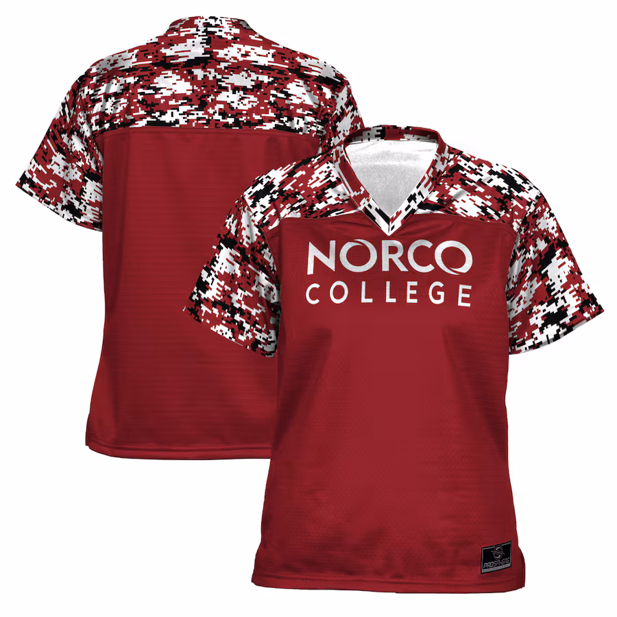 Norco College Mustangs ProSphere Women's Camo Football Jersey - Red - U-jersey