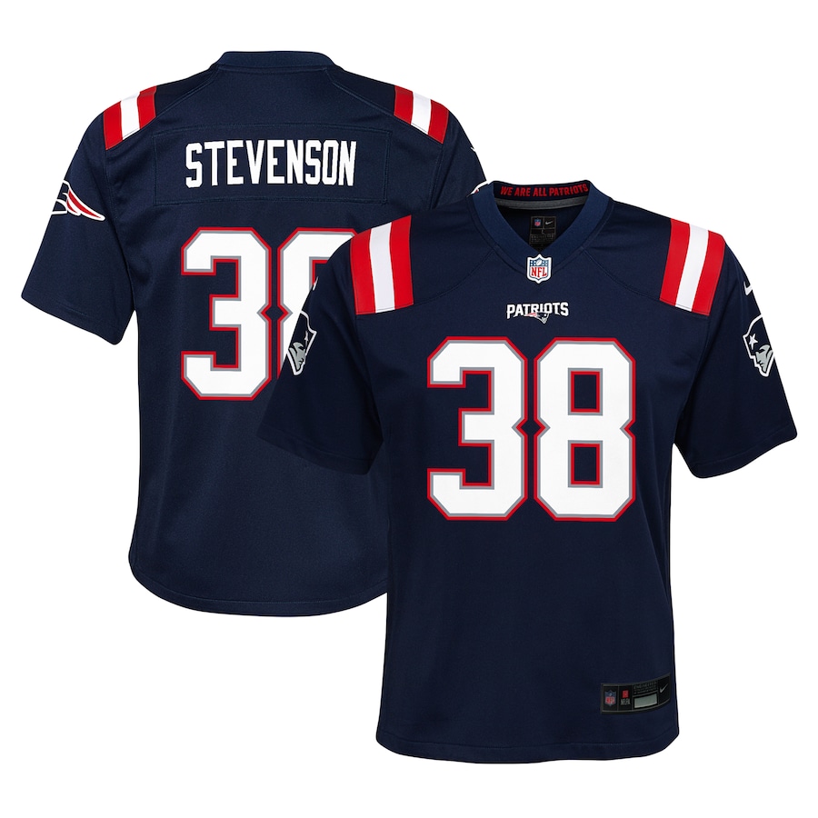 Youth New England Patriots Rhamondre Stevenson Nike Navy Team Player Game Jersey - U-jersey