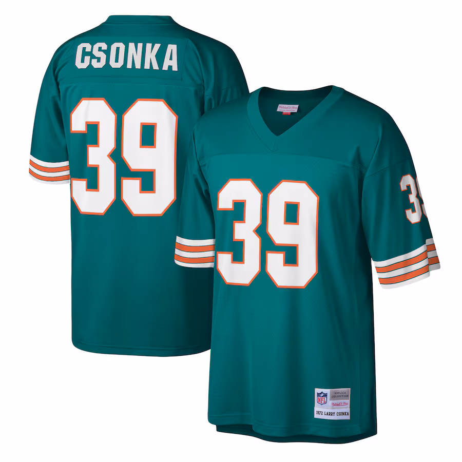 Men's Miami Dolphins Larry Csonka Mitchell & Ness Aqua Legacy Replica Jersey - U-jersey