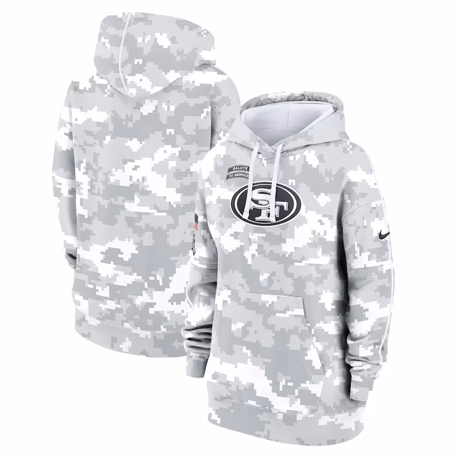 Women's San Francisco 49ers Nike Arctic Camo 2024 Salute To Service Club Fleece Pullover Hoodie - U-jersey