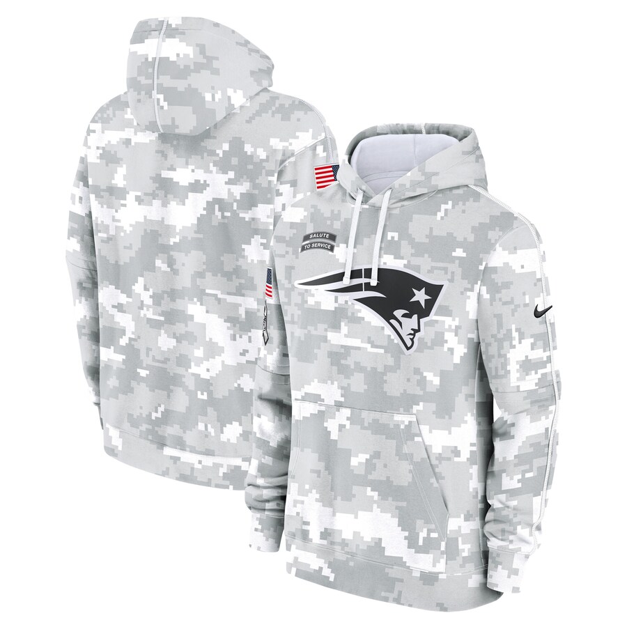 Men's New England Patriots Nike Arctic Camo 2024 Salute to Service Club Fleece Pullover Hoodie - U-jersey