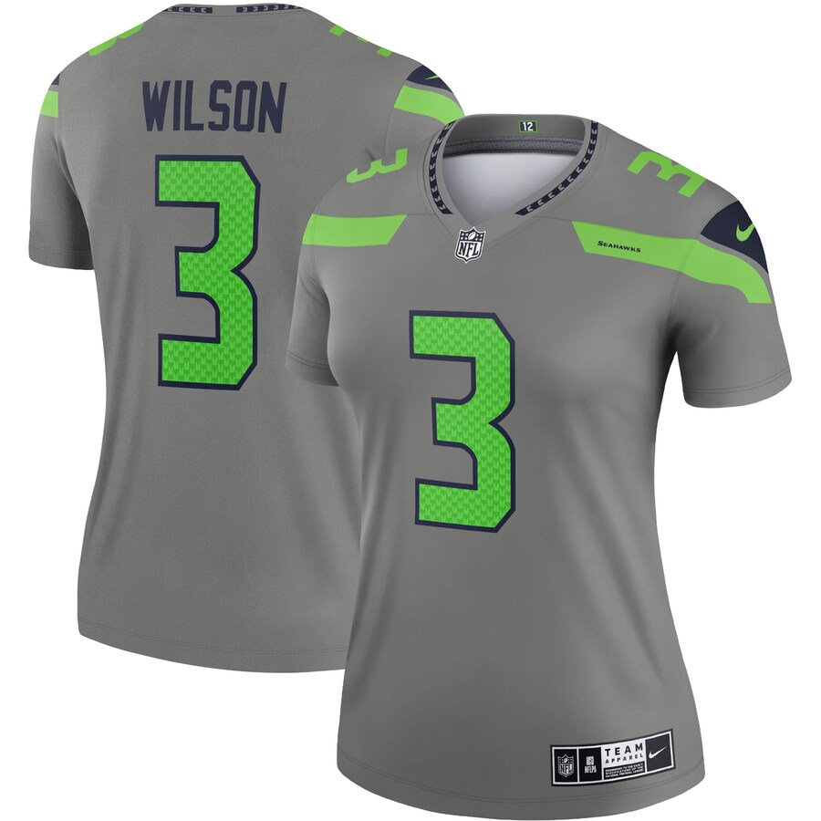 Women's Seattle Seahawks Russell Wilson Nike Gray Inverted Legend Player Performance Top - U-jersey