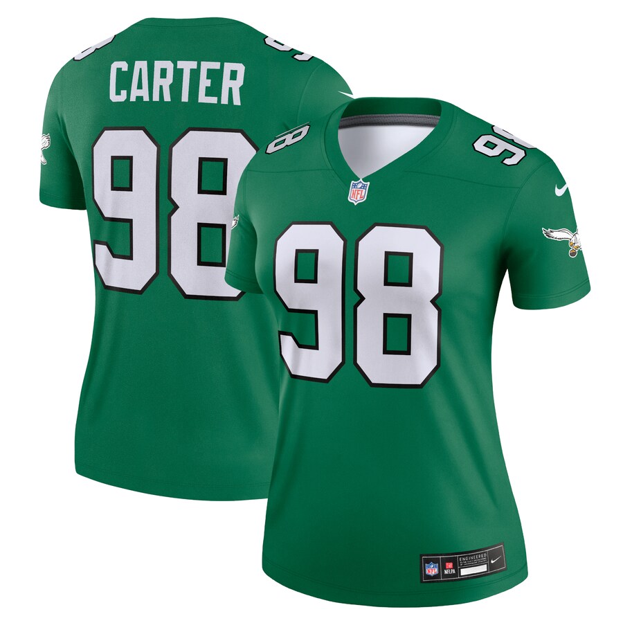 Women's Philadelphia Eagles Jalen Carter Nike Kelly Green Alternate Legend Player Performance Top - U-jersey