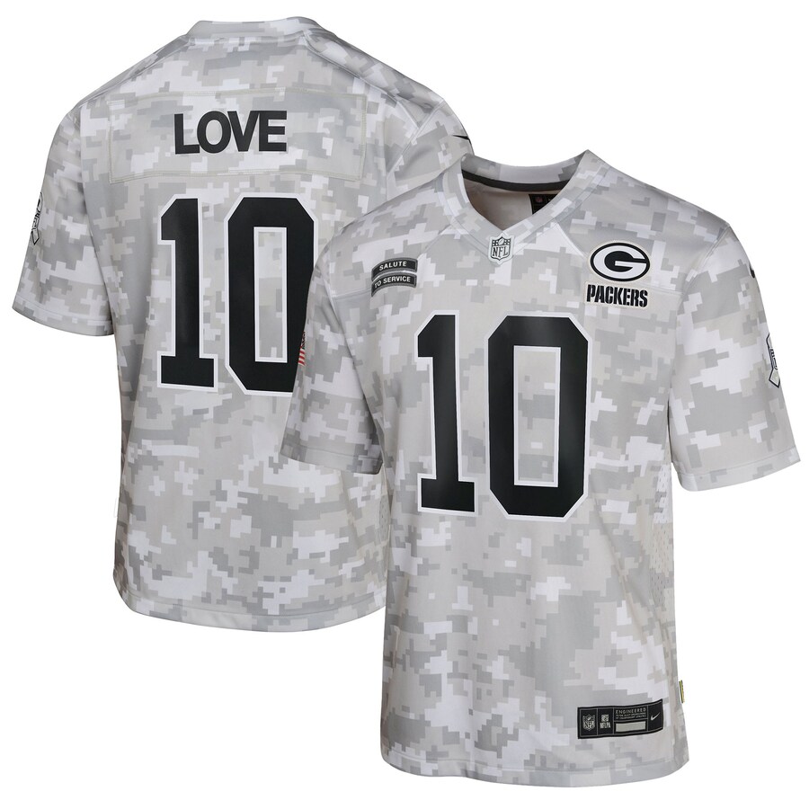 Youth Green Bay Packers Jordan Love Nike Arctic Camo 2024 Salute to Service Game Jersey - U-jersey