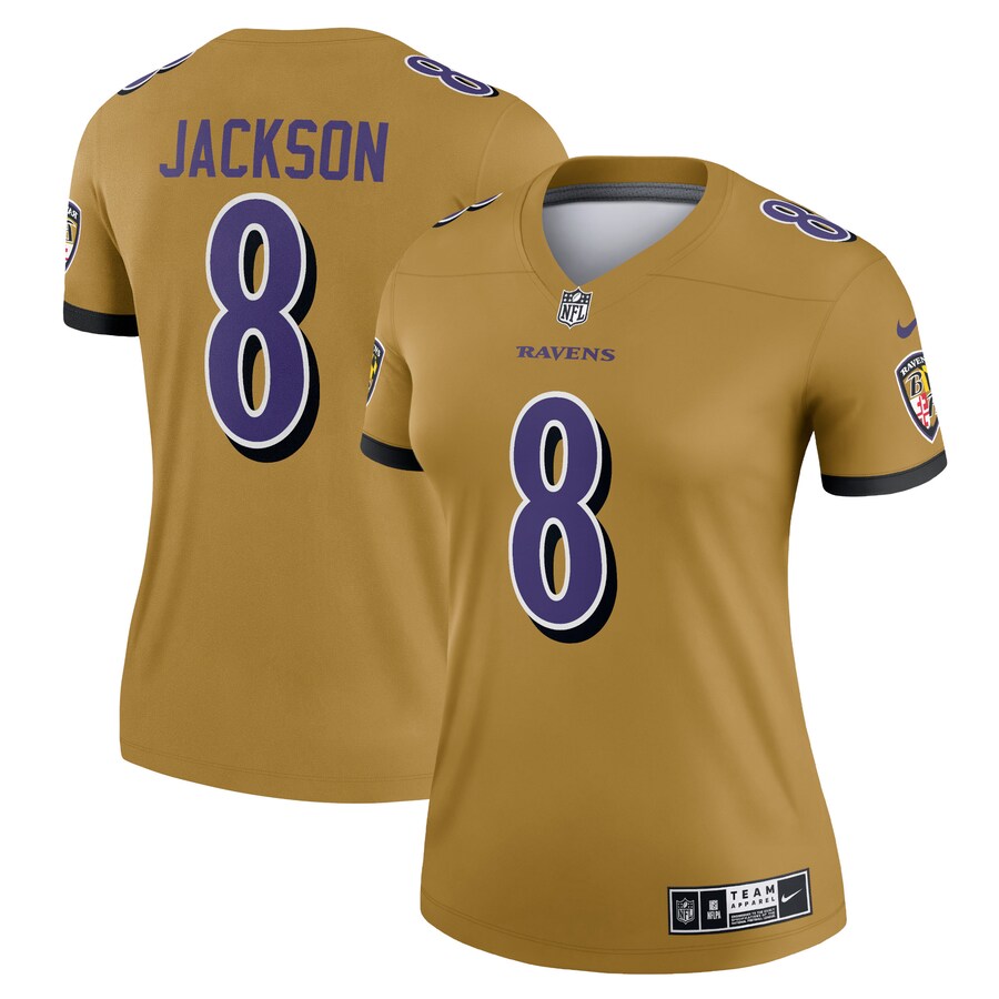 Women's Baltimore Ravens Lamar Jackson Nike Gold Inverted Legend Player Performance Top - U-jersey