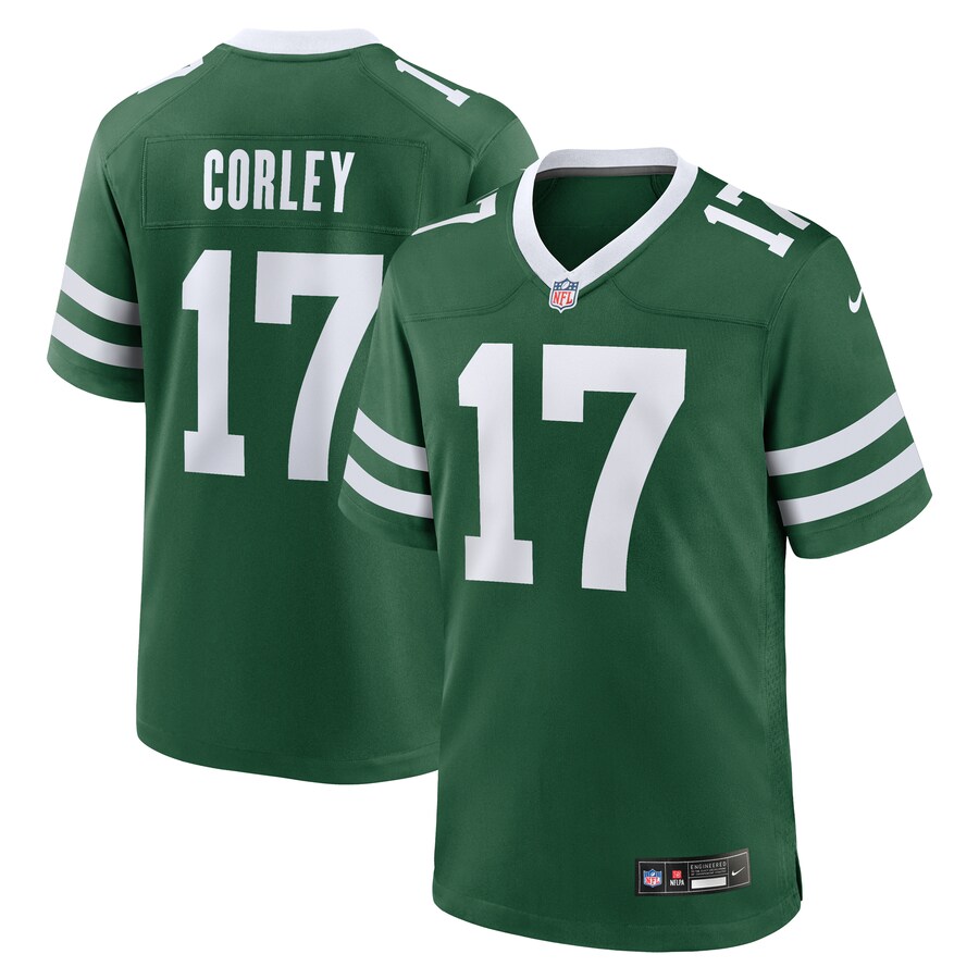 Men's New York Jets Malachi Corley Nike Legacy Green Team Game Jersey - U-jersey