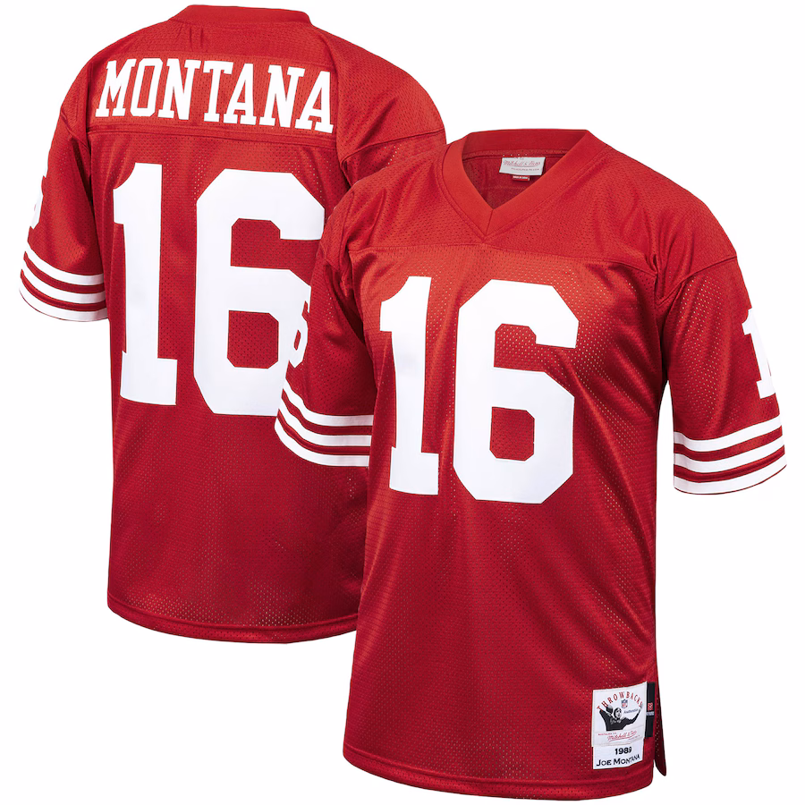 Men's San Francisco 49ers 1989 Joe Montana Mitchell & Ness Scarlet Authentic Throwback Retired Player Jersey - U-jersey