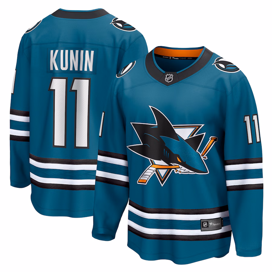Men's San Jose Sharks Luke Kunin Fanatics Teal Home Breakaway Player Jersey - U-jersey