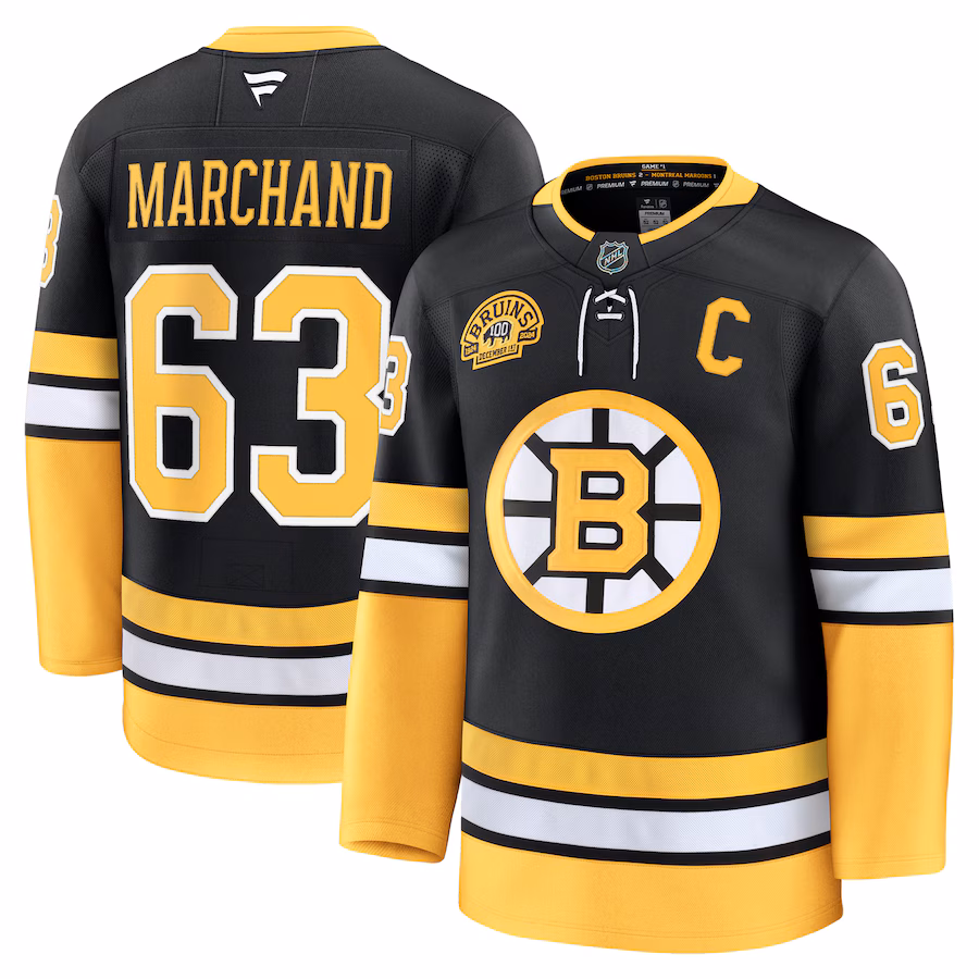 Men's Boston Bruins Brad Marchand Fanatics Black Alternate 100th Anniversary Premium Jersey - U-jersey