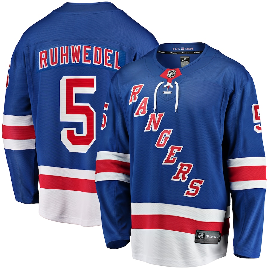 Men's New York Rangers Chad Ruhwedel Fanatics Blue Home Premier Breakaway Player Jersey - U-jersey