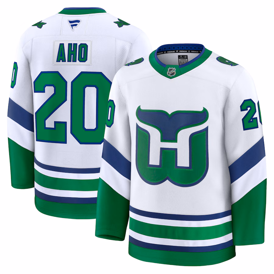 Men's Carolina Hurricanes Sebastian Aho Fanatics White Throwback Premium Jersey - U-jersey
