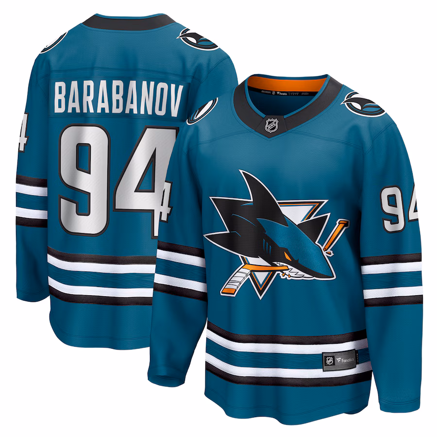 Men's San Jose Sharks Alexander Barabanov Fanatics Teal Home Breakaway Player Jersey - U-jersey