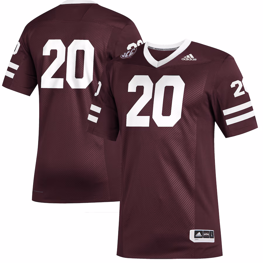 Men's adidas #20 Maroon Mississippi State Bulldogs Premier Strategy Football Jersey - U-jersey