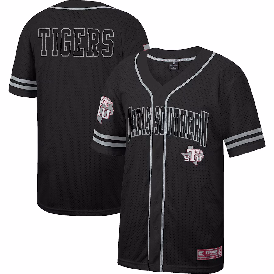 Men's Colosseum Black Texas Southern Tigers Free Spirited Mesh Button-Up Baseball Jersey - U-jersey
