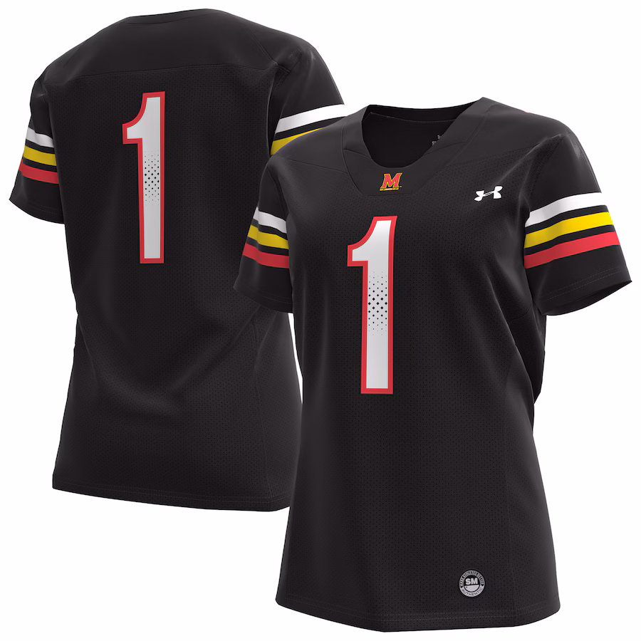 Women's Under Armour #1 Black Maryland Terrapins Replica Football Jersey - U-jersey