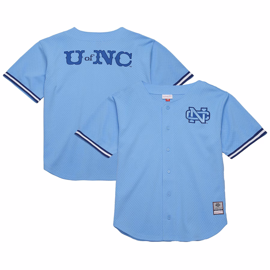 Men's Mitchell & Ness Carolina Blue North Carolina Tar Heels Game Time Vintage Mesh Button Front Top - U-jersey