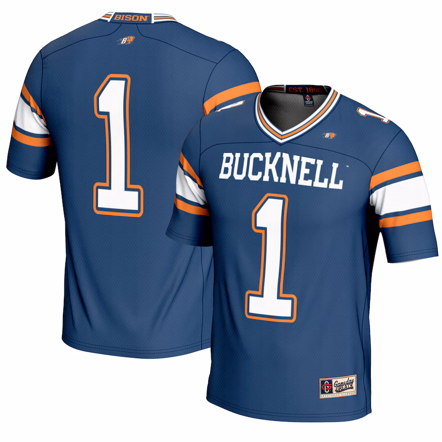 Men's GameDay Greats #1 Blue Bucknell Bison Endzone Football Jersey - U-jersey