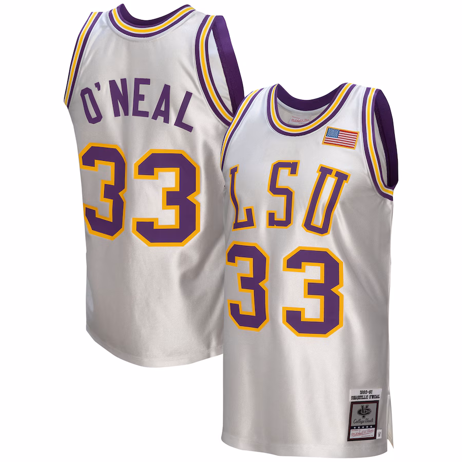 Men's Mitchell & Ness Shaquille O'Neal White LSU Tigers College Vault 1990/91 Authentic Jersey - U-jersey