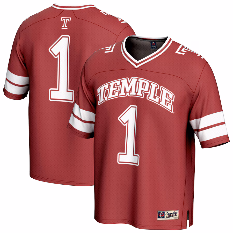 Youth GameDay Greats #1 Cherry Temple Owls Collegiate Football Fashion Jersey - U-jersey