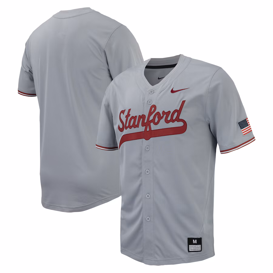 Men's Nike Gray Stanford Cardinal Replica Full-Button Baseball Jersey - U-jersey