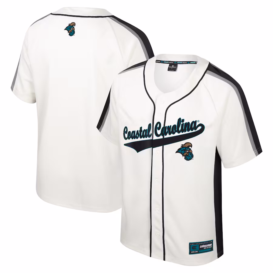 Men's Colosseum Cream Coastal Carolina Chanticleers Ruth Button-Up Baseball Jersey - U-jersey