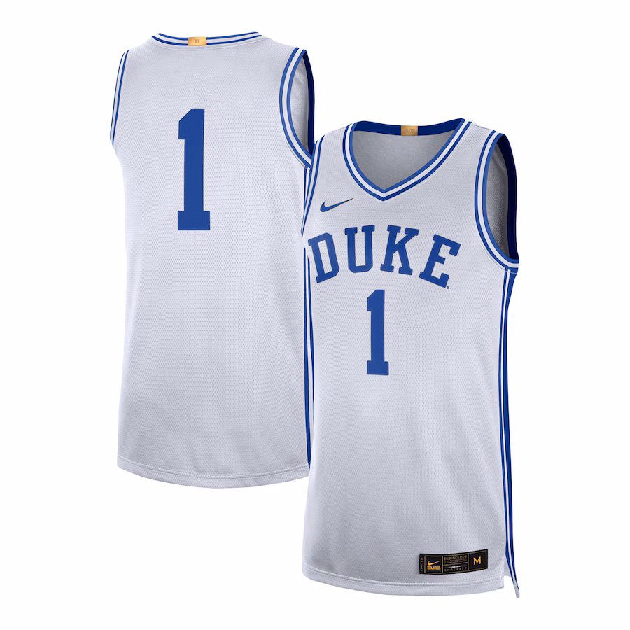 Men's Nike #1 White Duke Blue Devils Limited Authentic Jersey - U-jersey