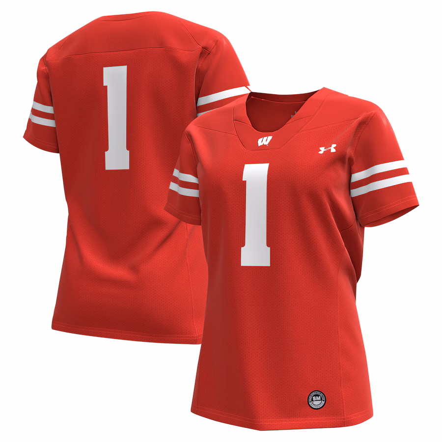 Women's Under Armour #1 Red Wisconsin Badgers Replica Football Jersey - U-jersey