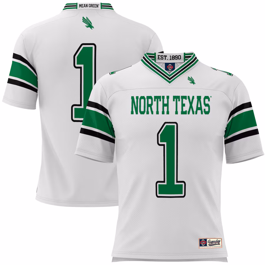 Men's GameDay Greats #1 White North Texas Mean Green Football Jersey - U-jersey
