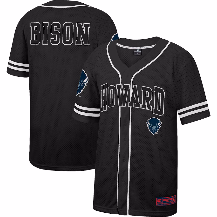 Men's Colosseum Black Howard Bison Free Spirited Mesh Button-Up Baseball Jersey - U-jersey