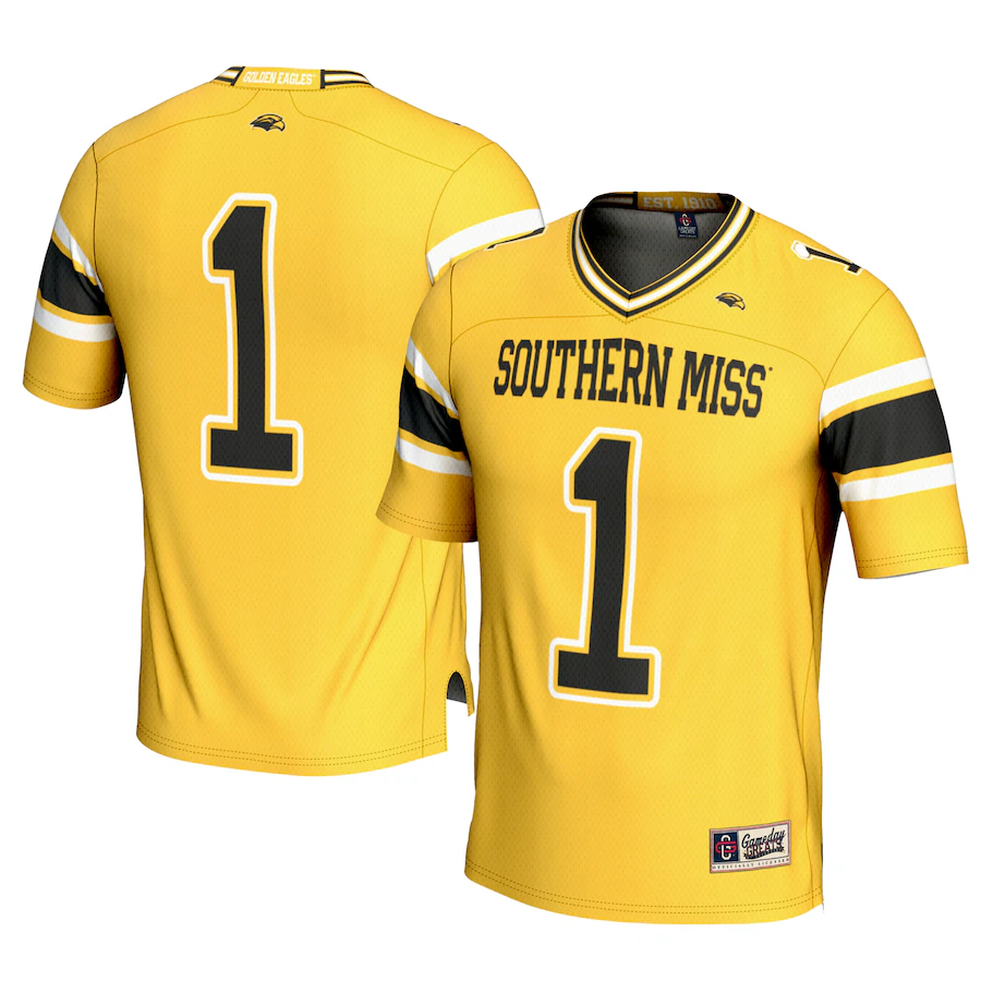 Men's GameDay Greats #1 Gold Southern Miss Golden Eagles Football Jersey - U-jersey