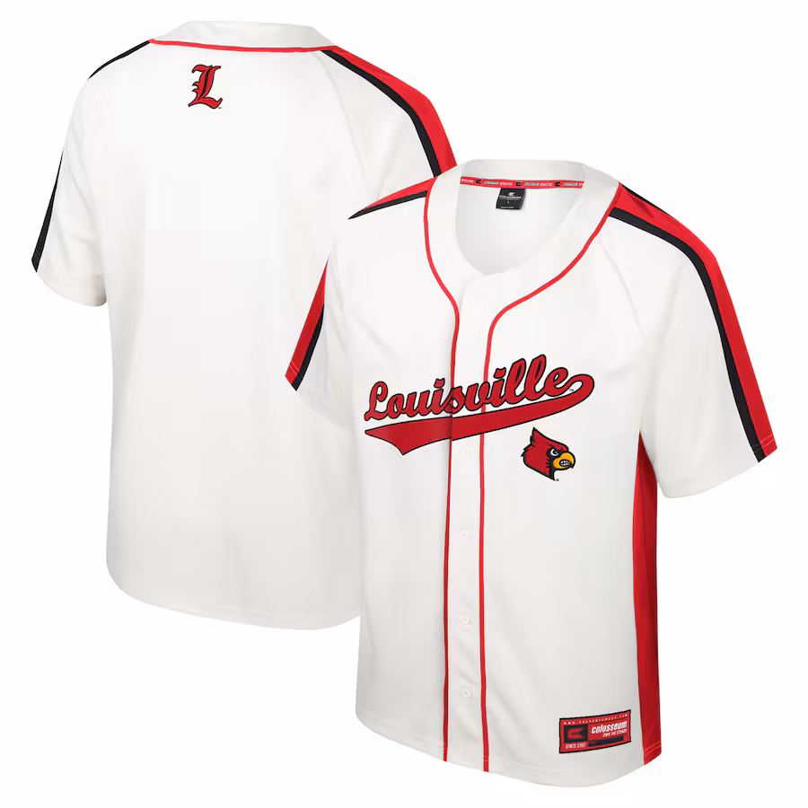 Men's Colosseum Cream Louisville Cardinals Ruth Button-Up Baseball Jersey - U-jersey