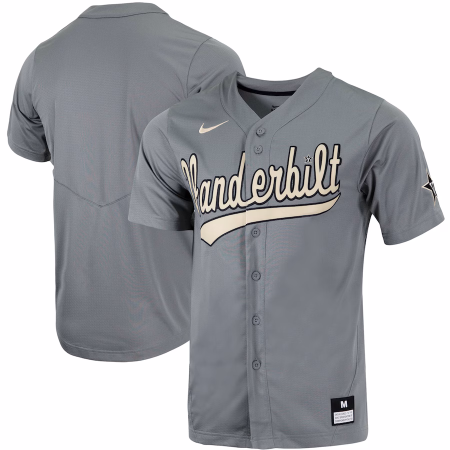 Men's Nike Charcoal Vanderbilt Commodores Replica Full-Button Baseball Jersey - U-jersey