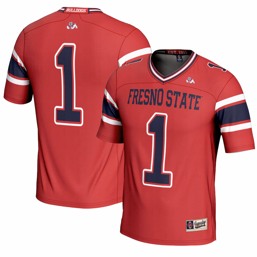 Men's GameDay Greats #1 Red Fresno State Bulldogs Endzone Football Jersey - U-jersey