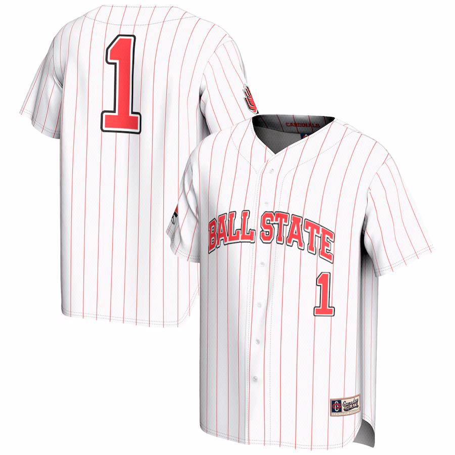 Men's GameDay Greats #1 White Ball State Cardinals Lightweight Baseball Fashion Jersey - U-jersey