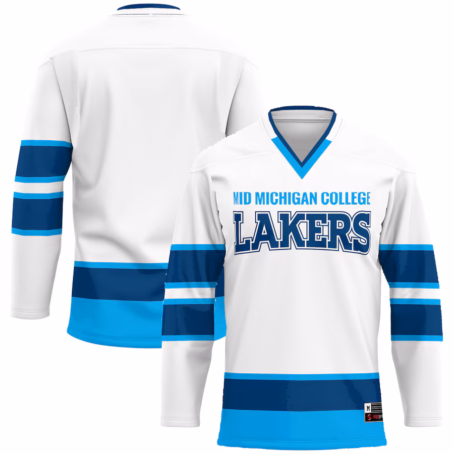 Men's GameDay Greats White Mid Michigan College Hockey Jersey - U-jersey