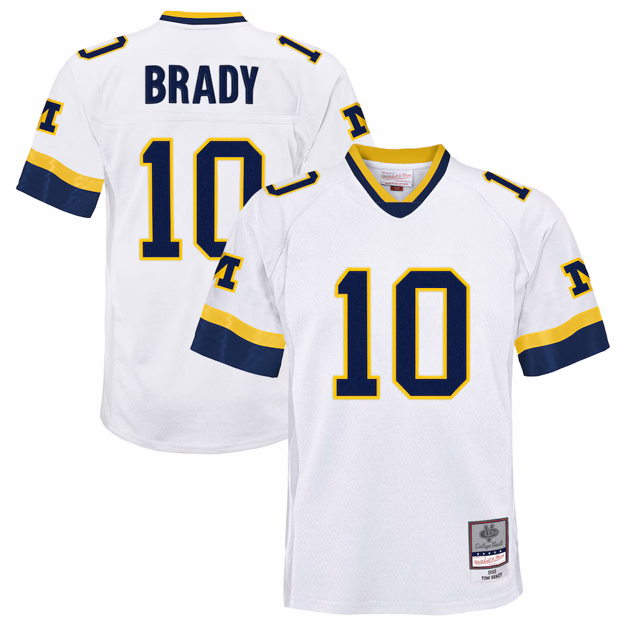 Youth Mitchell & Ness Tom Brady White Michigan Wolverines 1999 College Vault Legacy Jersey - U-jersey