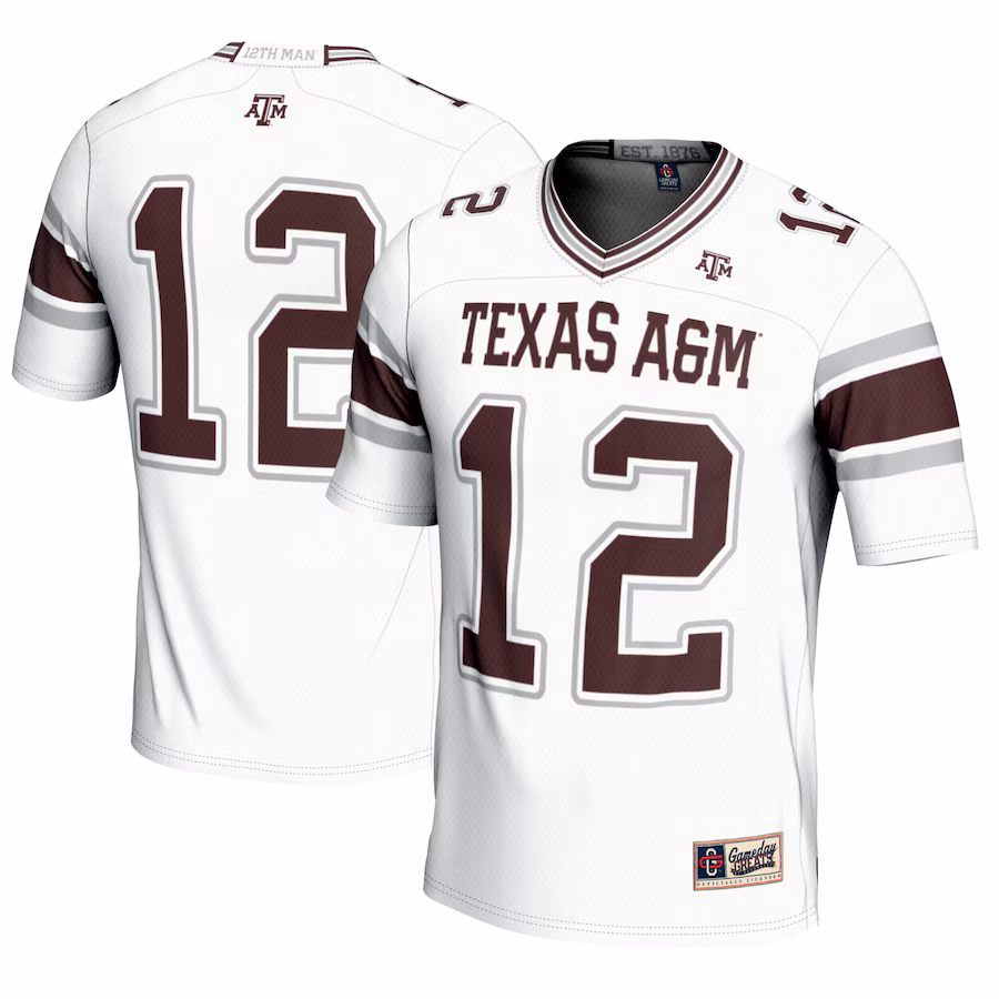 Men's GameDay Greats #12 White Texas A&M Aggies Football Lightweight Fashion Jersey - U-jersey