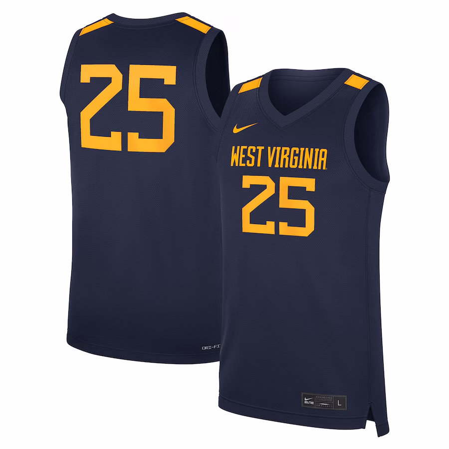 Men's Nike #25 Navy West Virginia Mountaineers Road Replica Basketball Jersey - U-jersey
