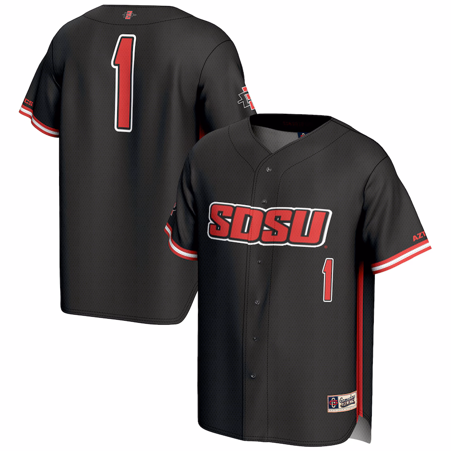 Men's GameDay Greats #1 Black San Diego State Aztecs Lightweight Baseball Fashion Jersey - U-jersey