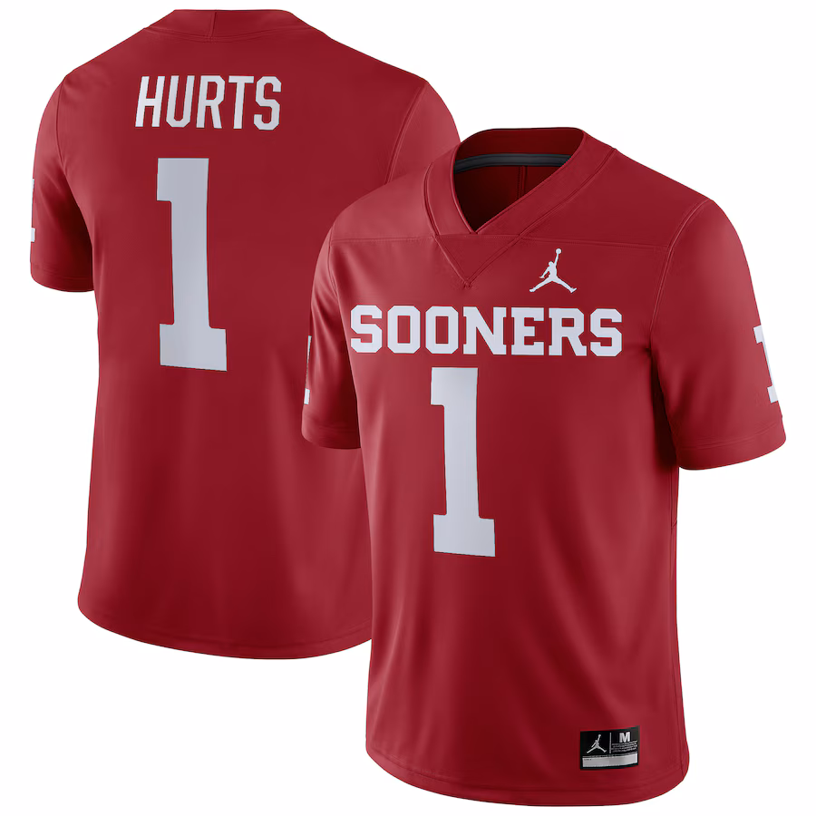 Men's Jordan Brand Jalen Hurts Crimson Oklahoma Sooners Player Game Jersey - U-jersey