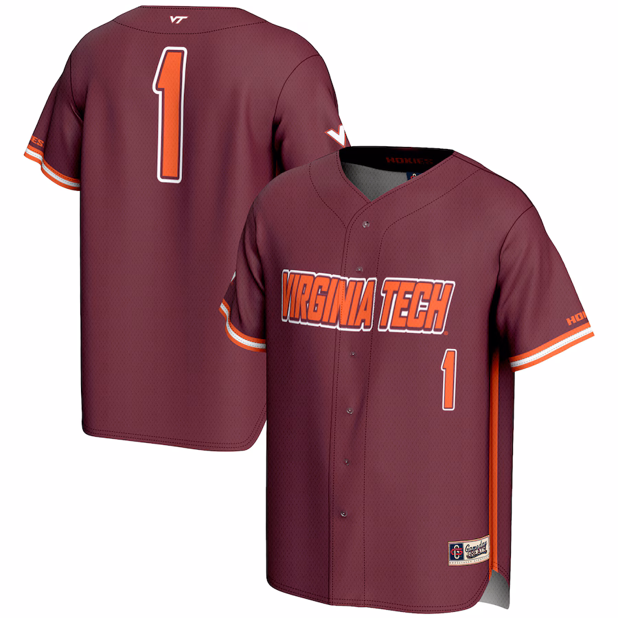 Men's GameDay Greats #1 Maroon Virginia Tech Hokies Lightweight Baseball Fashion Jersey - U-jersey